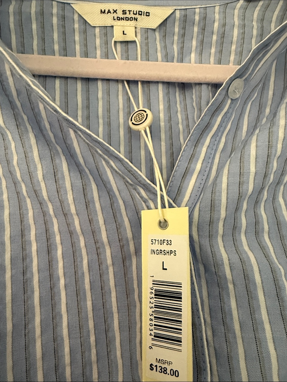 Max Studio Light Blue and White Striped V-Neck Blouse - Picture 2 of 4
